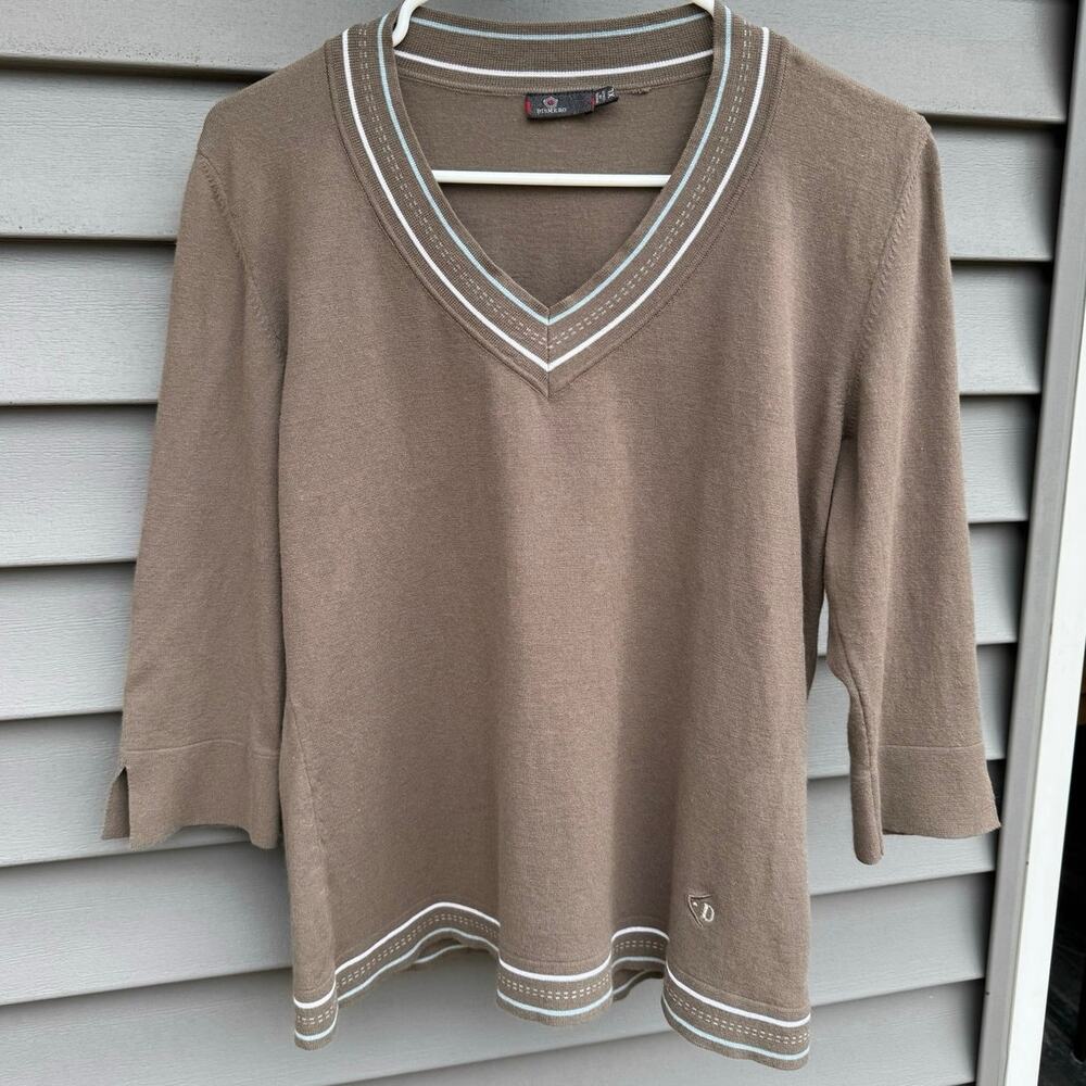 Dismero size XL Italian Designer 3/4 Sleeve V-neck Preppy Fitted Sweater Top